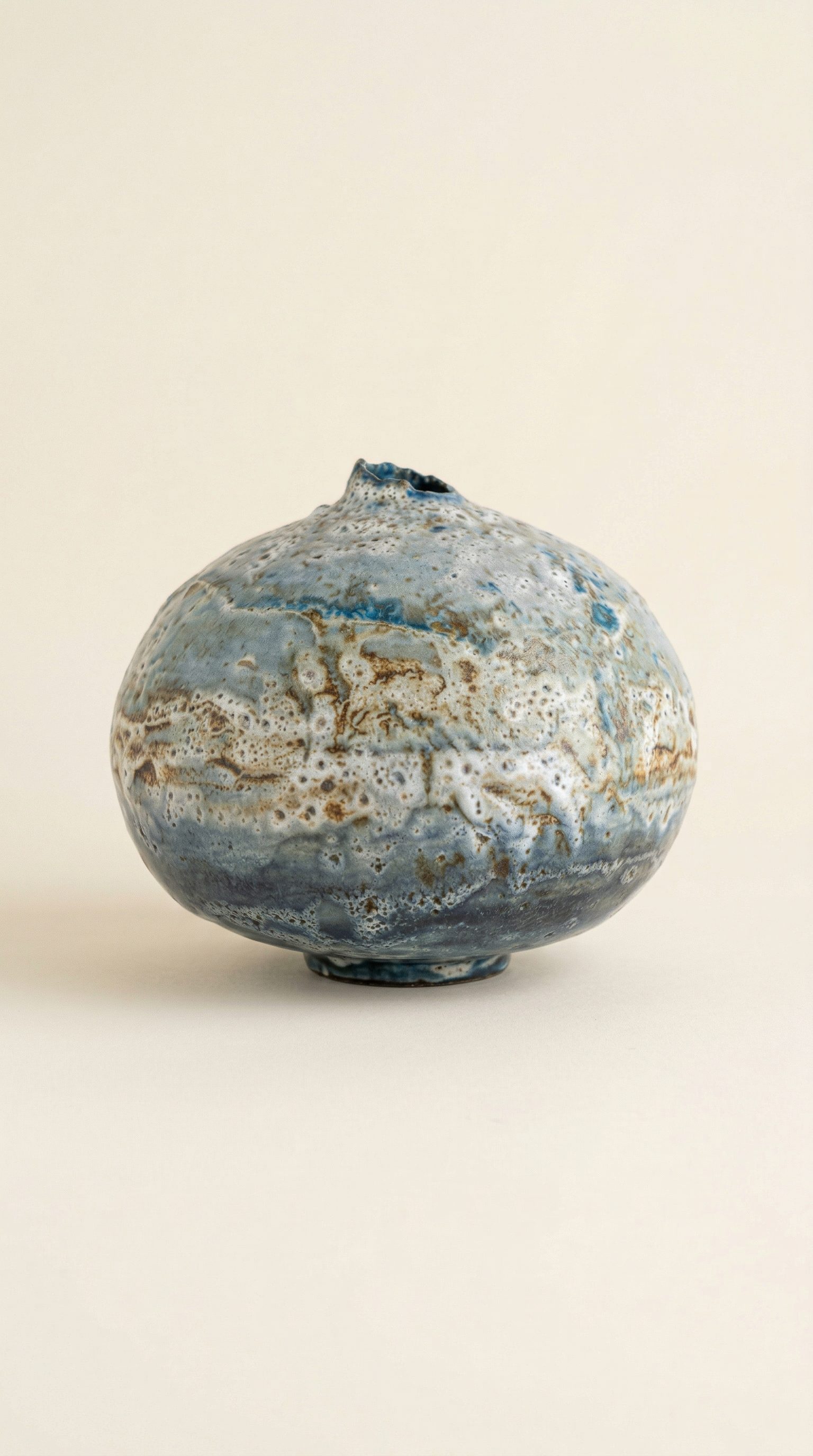 Blue Tide Globe — stoneware ceramic sphere, Montreal pottery