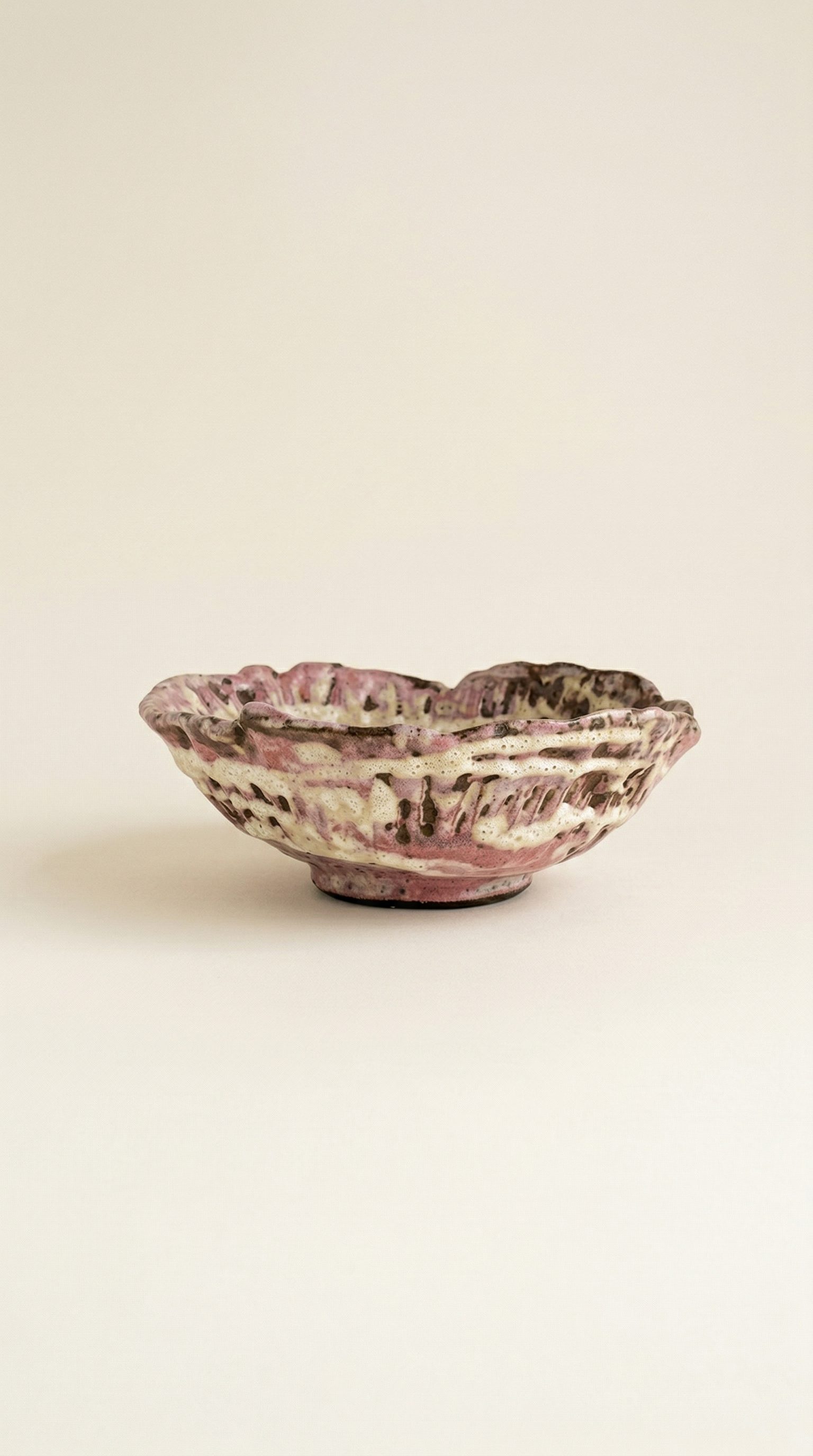 Rose Bloom Bowl — hand-pinched ceramic bowl, mauve glaze